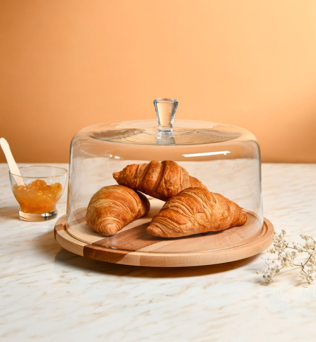 Cloche with wooden rotating platter 33 cm