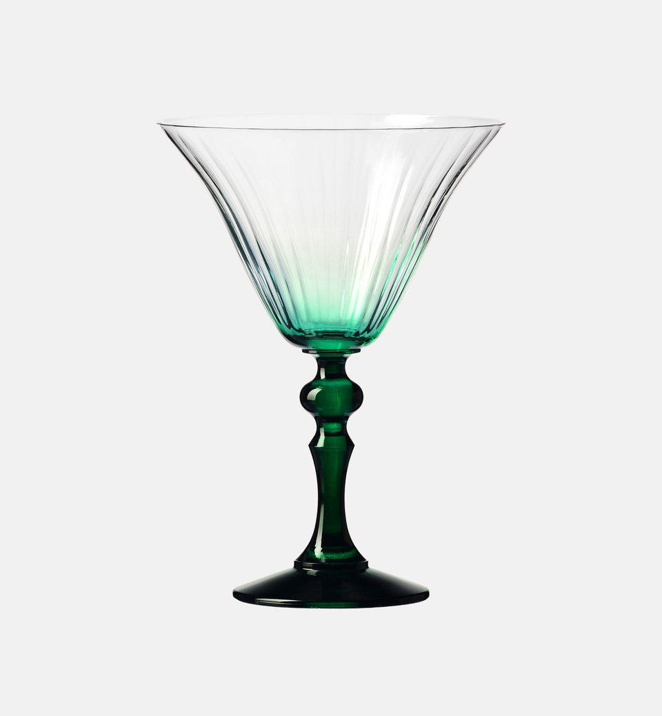 Shaded martini glasses with a dark green stem