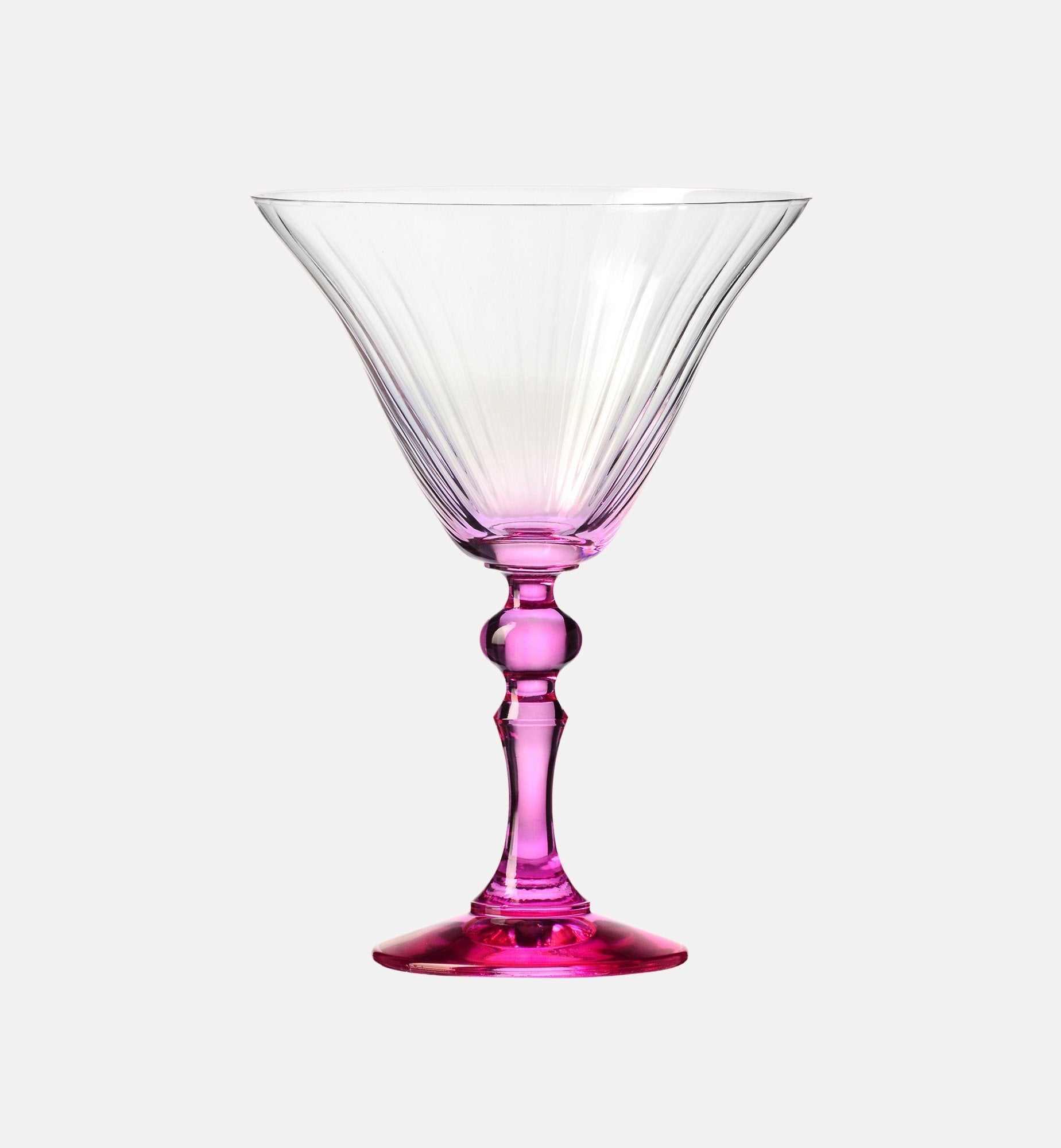 Shaded martini glasses with a pink stem