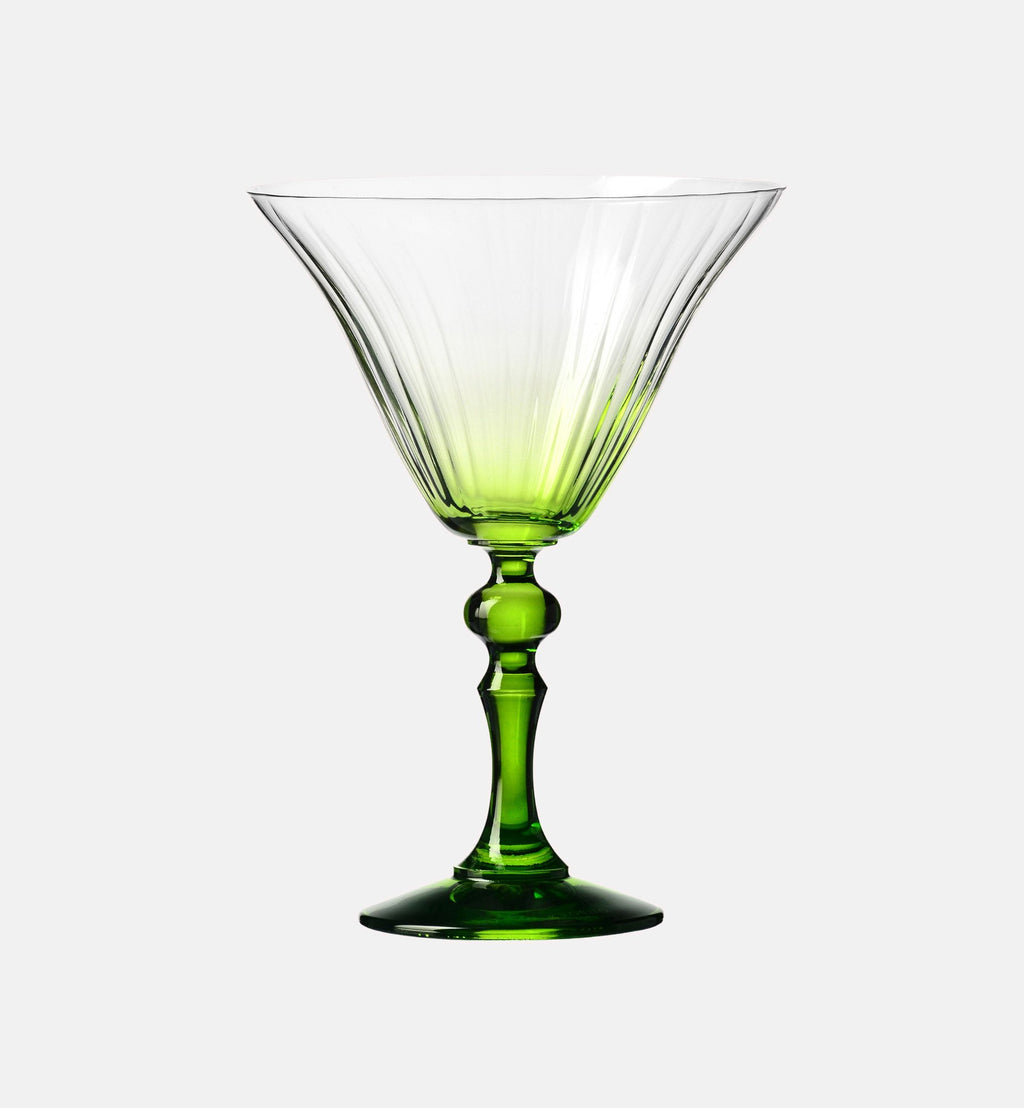 Shaded martini glasses with a green stem