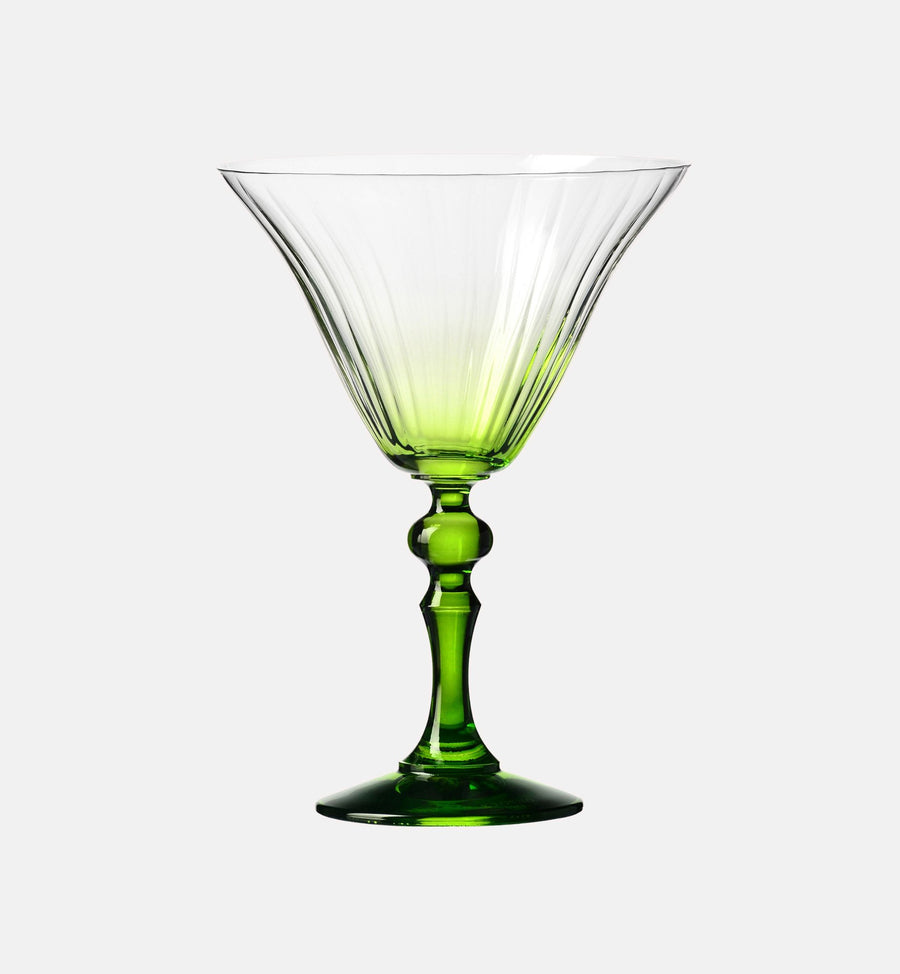 Shaded martini glasses with a green stem