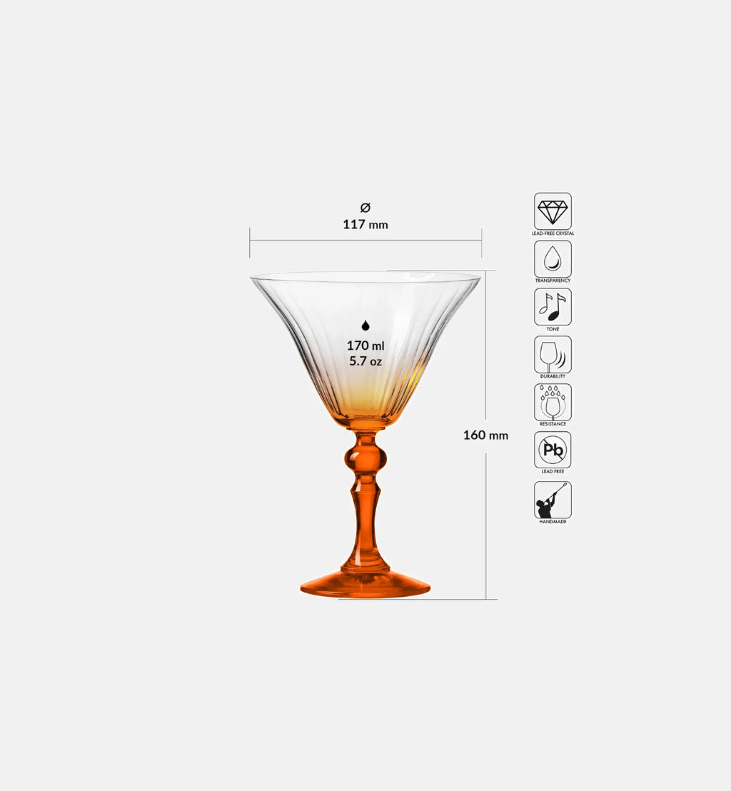 Cieniowane kieliszki do martini z pomarańczową nóżką 170 ml