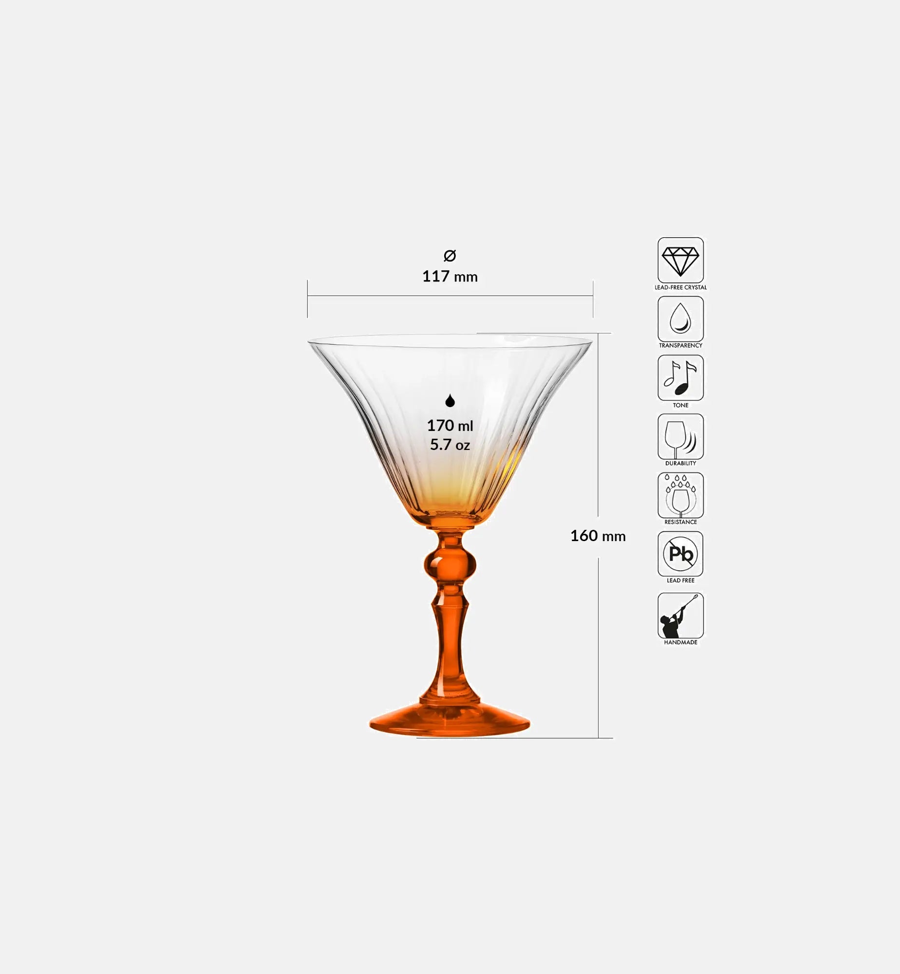 Cieniowane kieliszki do martini z pomarańczową nóżką 170 ml
