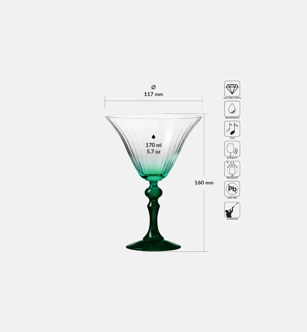 Cieniowane kieliszki do martini z ciemnozieloną nóżką 170 ml