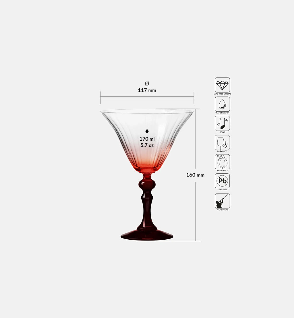 Cieniowane kieliszki do martini z czerwoną nóżką 170 ml