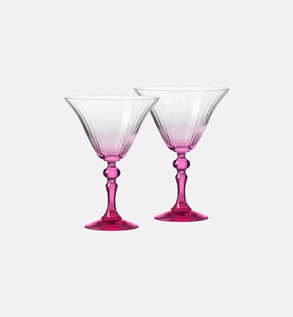 Shaded martini glasses with a pink stem