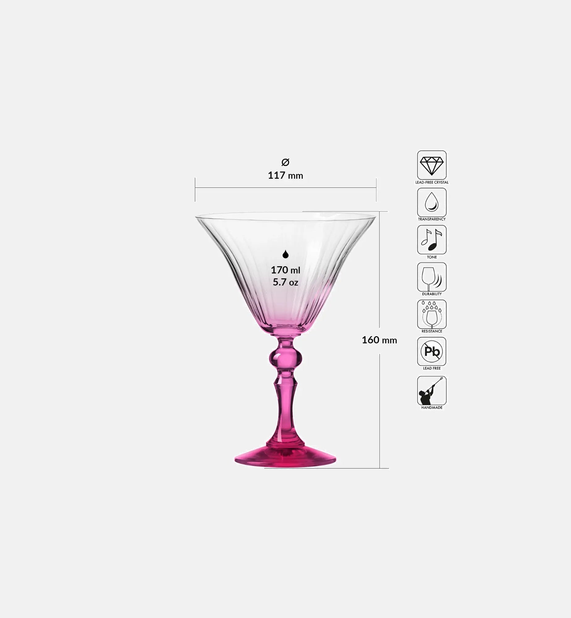 Shaded martini glasses with a pink stem