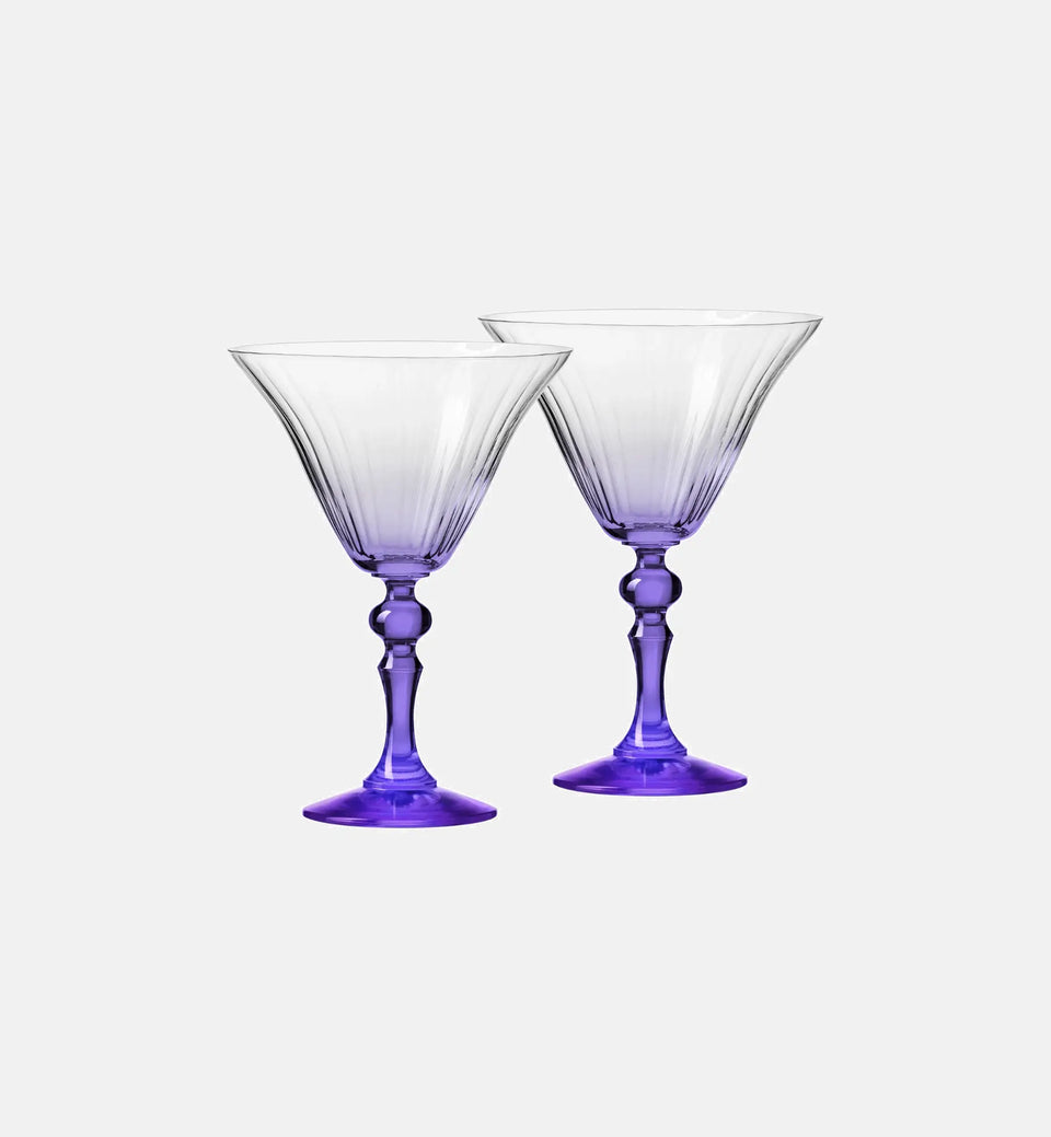 Cieniowane kieliszki do martini z fioletową nóżką 170 ml