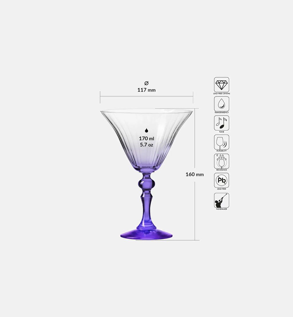 Cieniowane kieliszki do martini z fioletową nóżką 170 ml