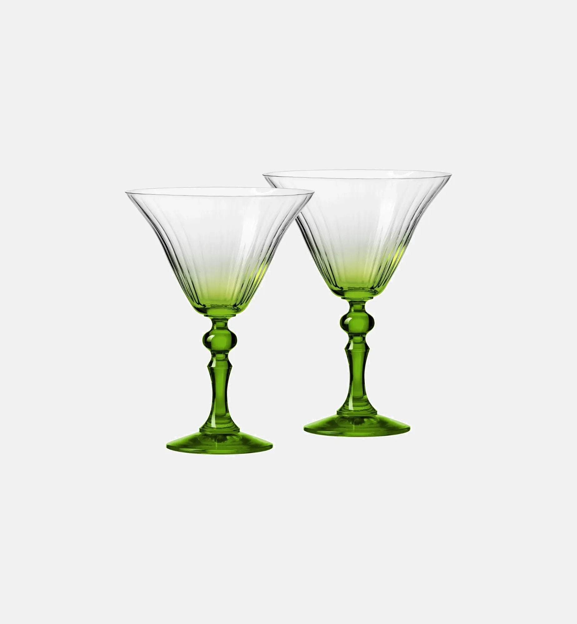 Shaded martini glasses with a green stem