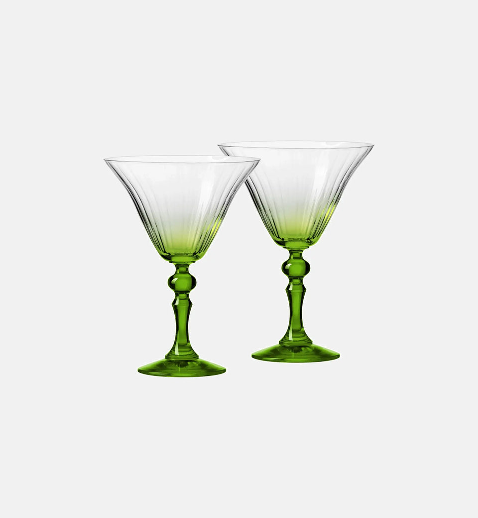 Cieniowane kieliszki do martini z zieloną nóżką 170 ml