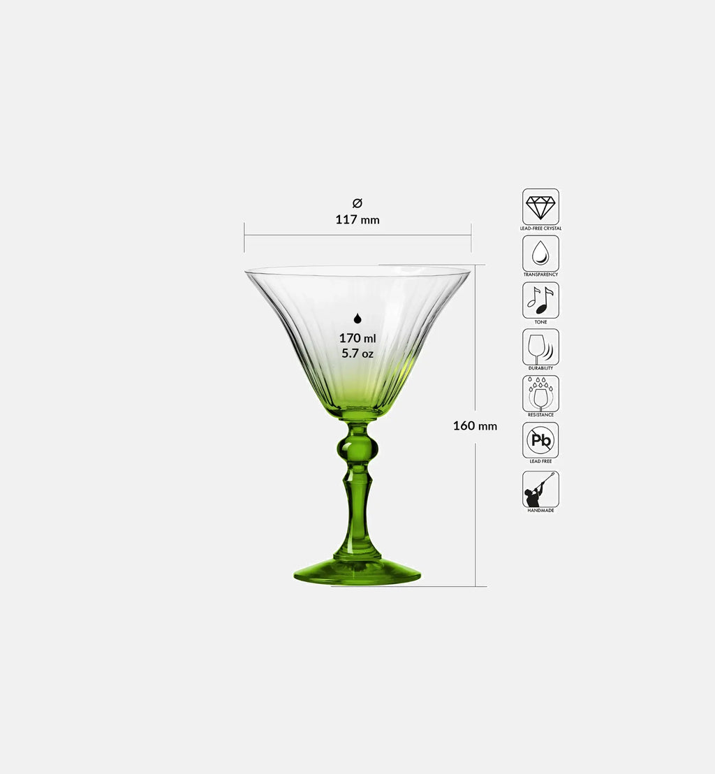 Shaded martini glasses with a green stem