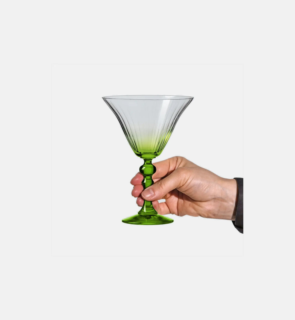 Shaded martini glasses with a green stem