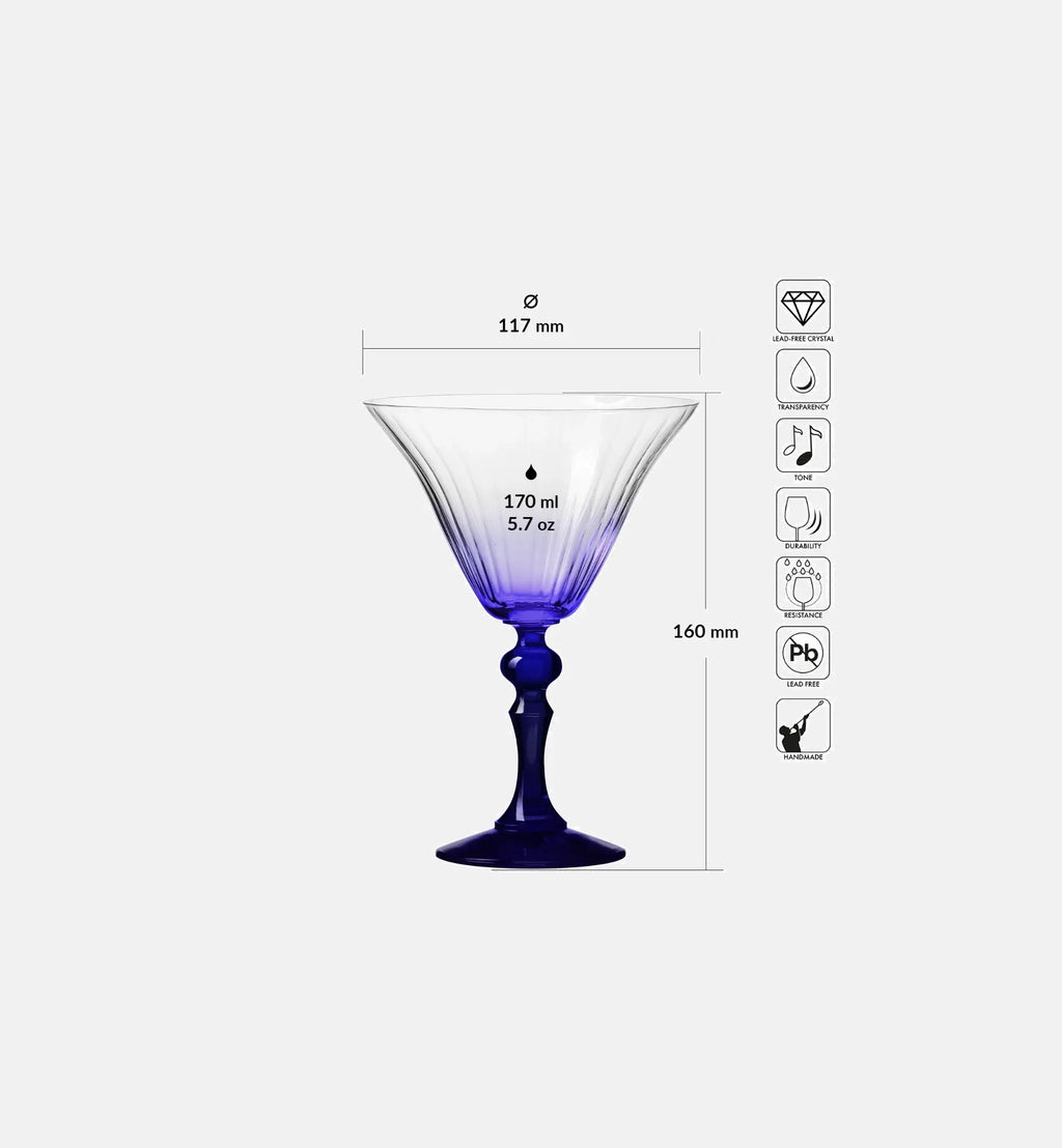 Cieniowane kieliszki do martini z granatową nóżką 170 ml