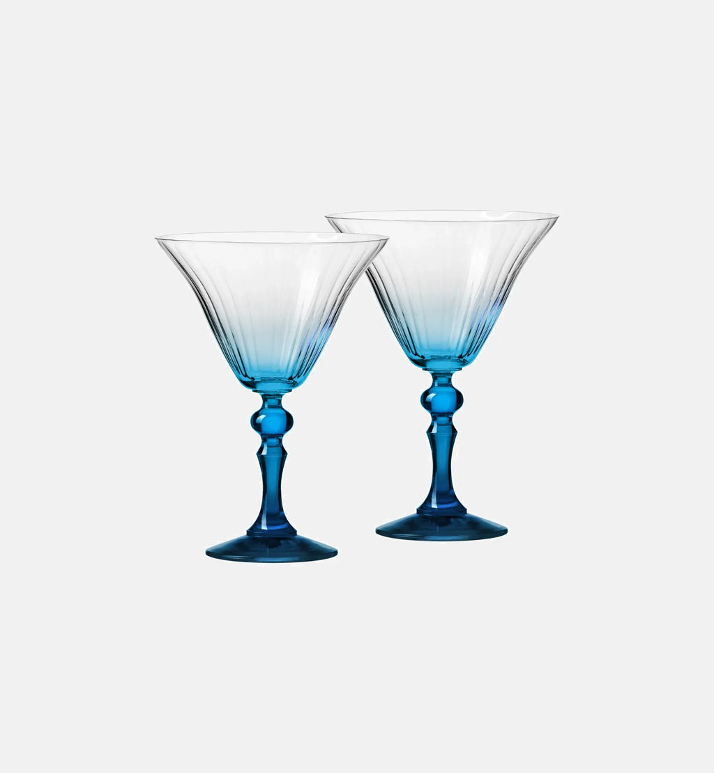 Shaded martini glasses with a blue stem