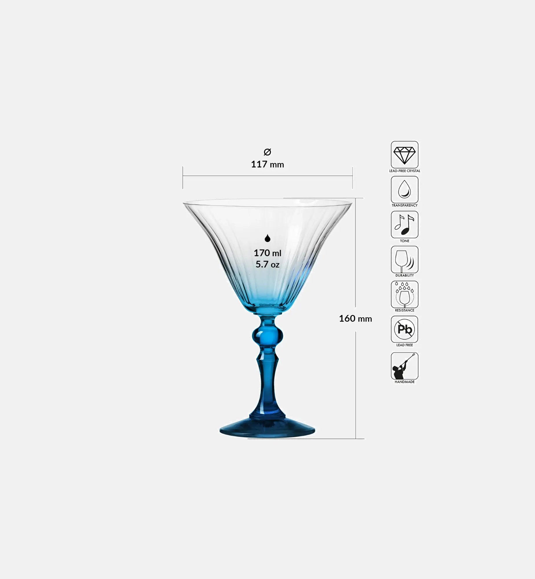 Shaded martini glasses with a blue stem