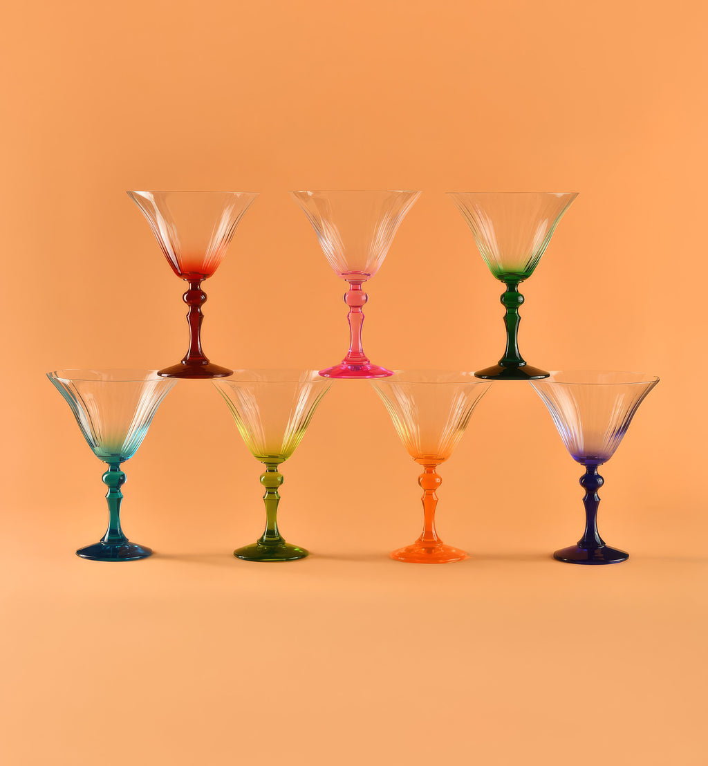 Shaded martini glasses with a blue stem