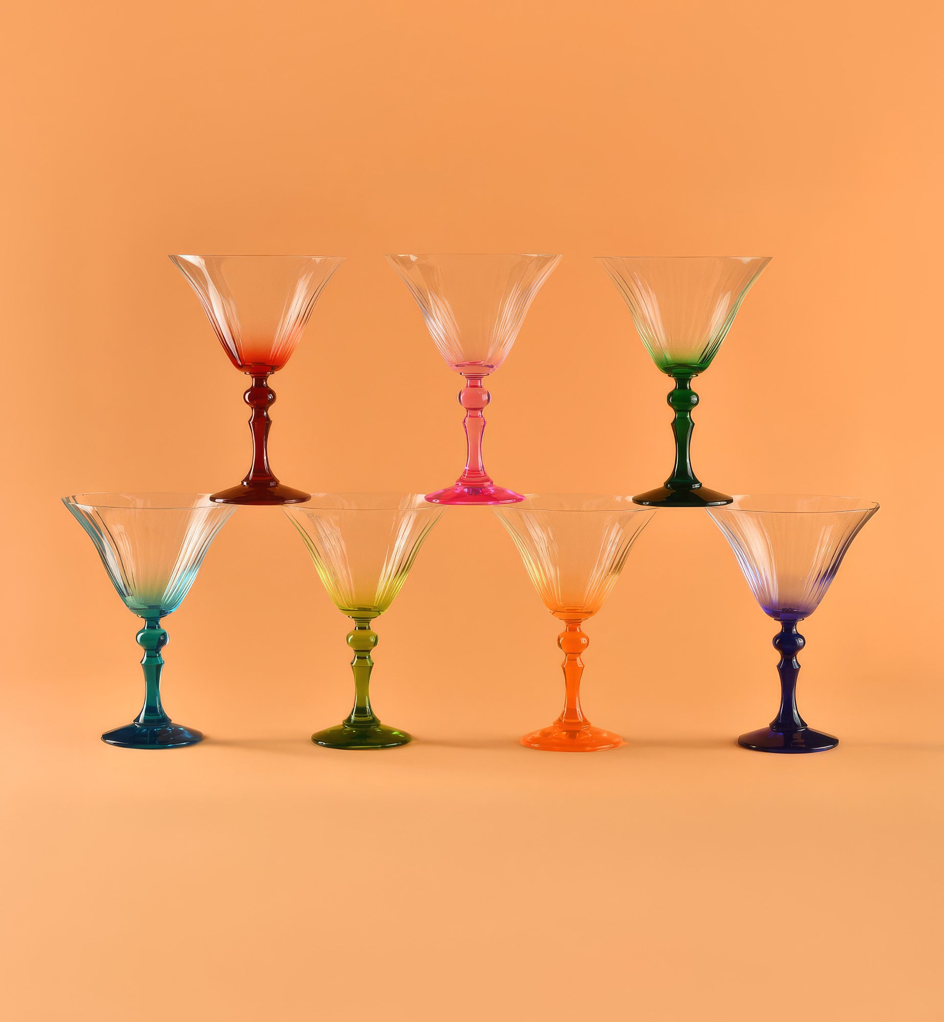 Shaded martini glasses with a blue stem