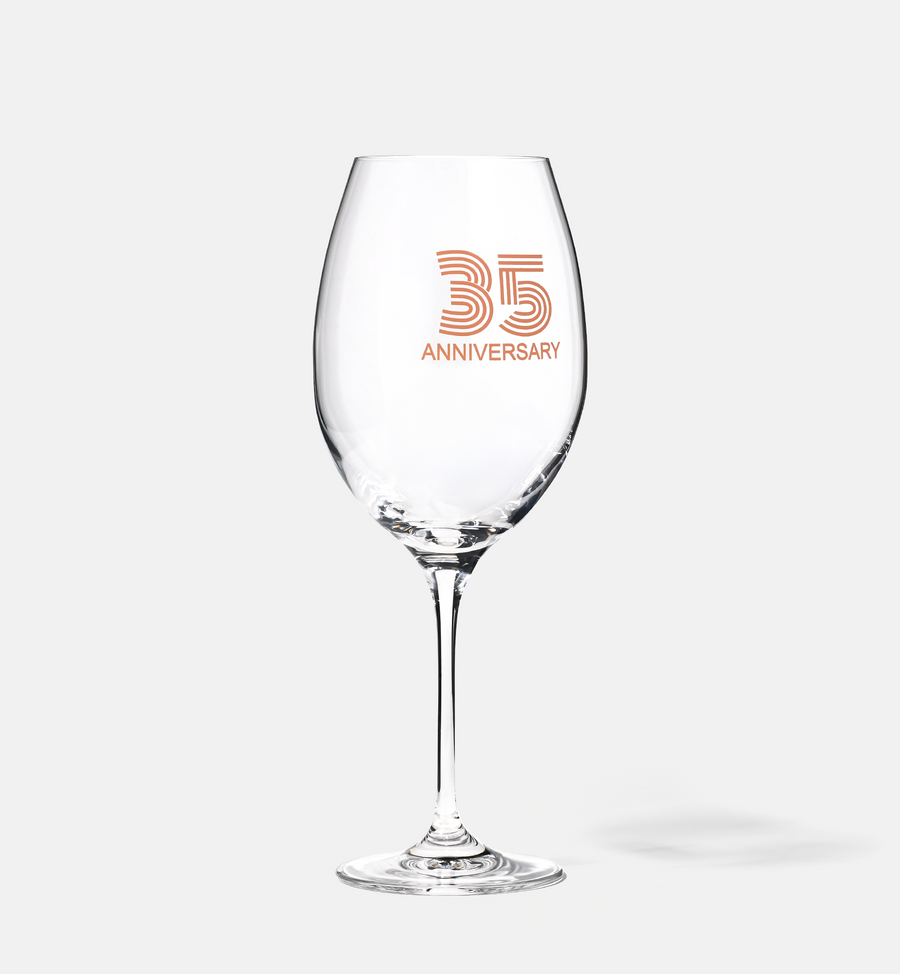 Zdobiony kieliszek do wina z napisem 35 ANNIVERSARY, 35 ROCZNICA 480 ml