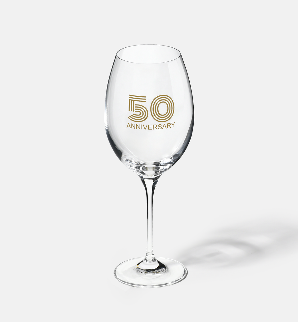 Zdobiony kieliszek do wina z napisem 50 ANNIVERSARY, 50 ROCZNICA 480 ml