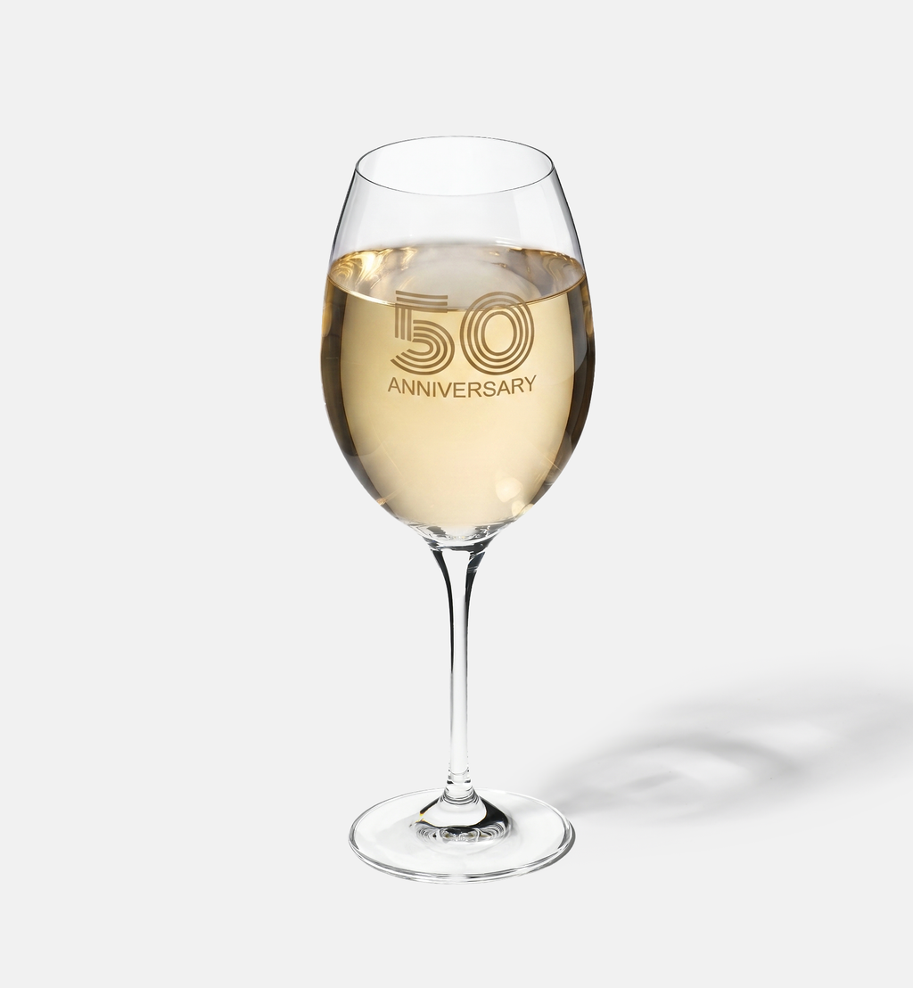 Zdobiony kieliszek do wina z napisem 50 ANNIVERSARY, 50 ROCZNICA 480 ml