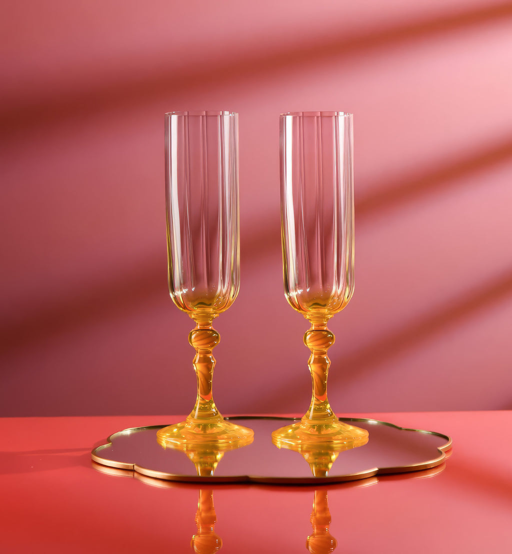 Cieniowane kieliszki do szampana z żółtą nóżką 200 ml
