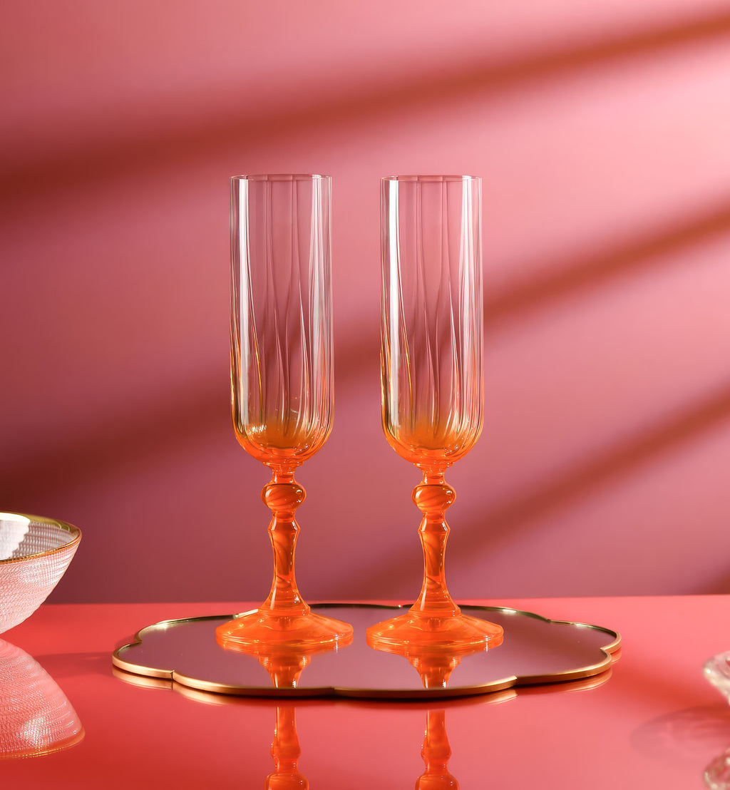 Ombre champagne glasses with orange stem 200 ml