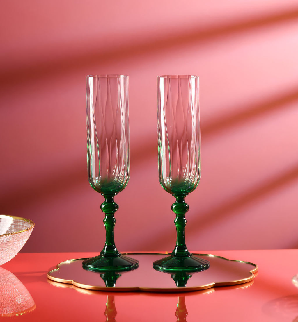 Gradient champagne glasses with dark green stem 200 ml