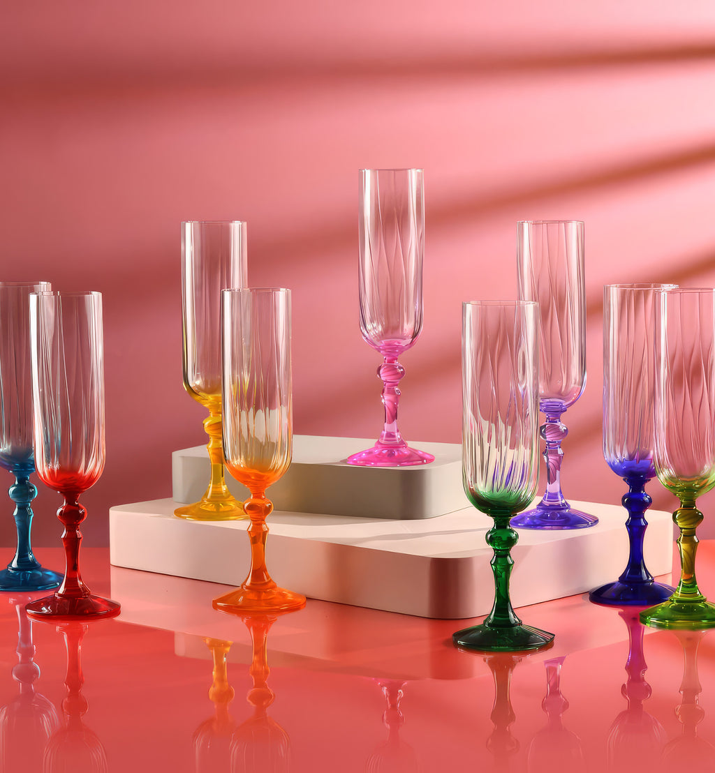 Gradient champagne glasses with dark green stem 200 ml