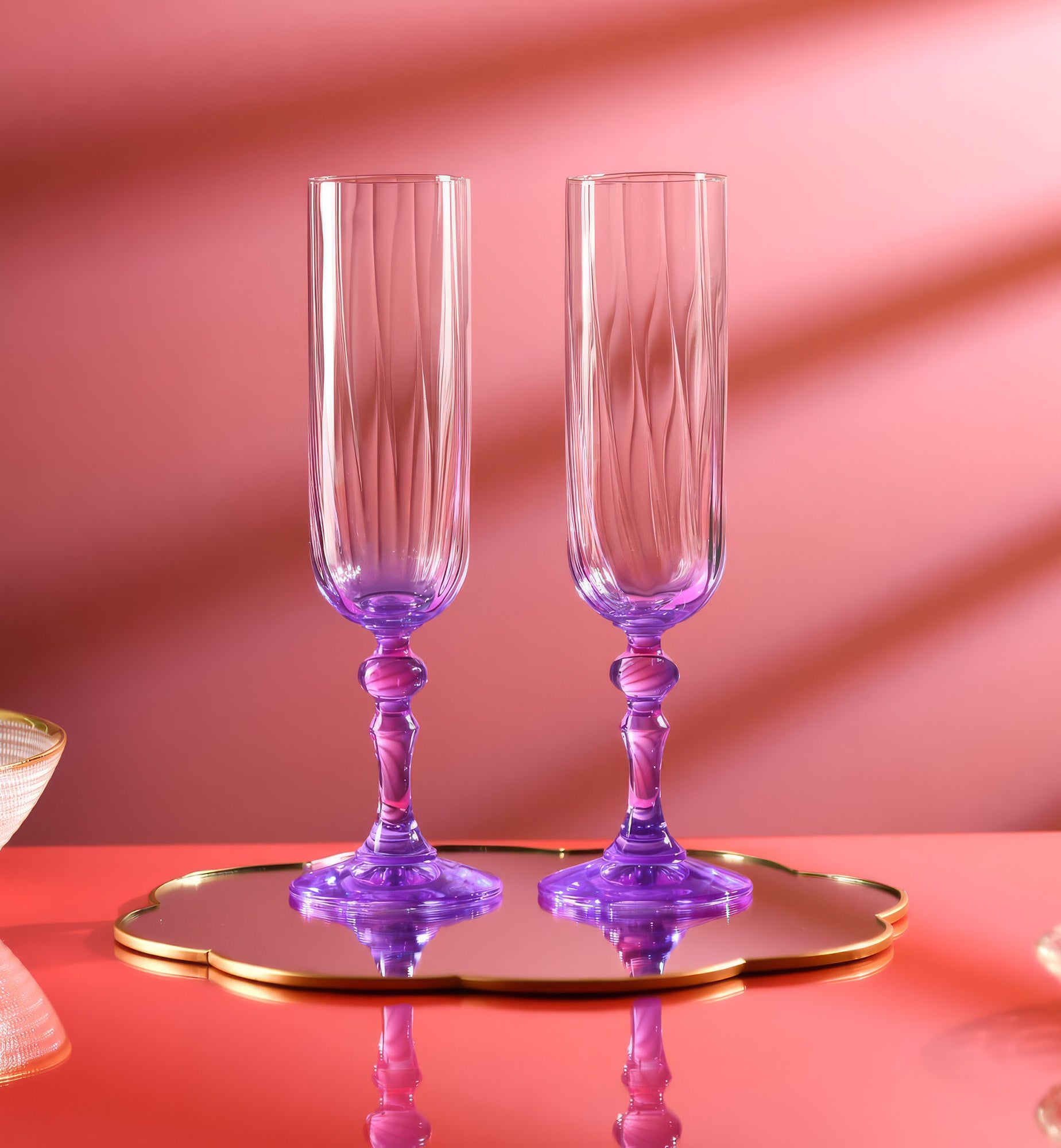 Shaded champagne glasses with purple stem 200 ml