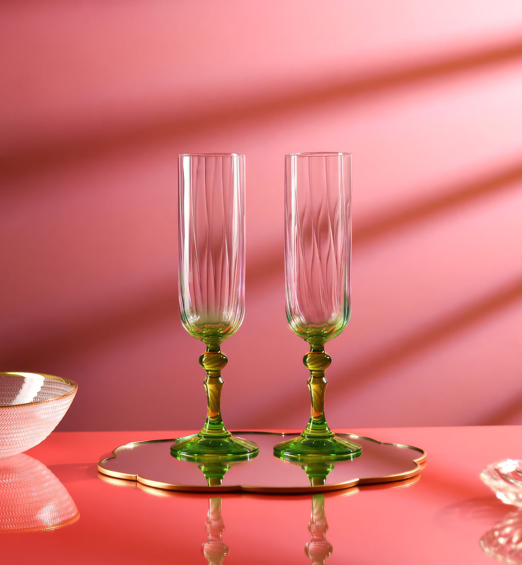 Ombre champagne glasses with a green stem 200 ml