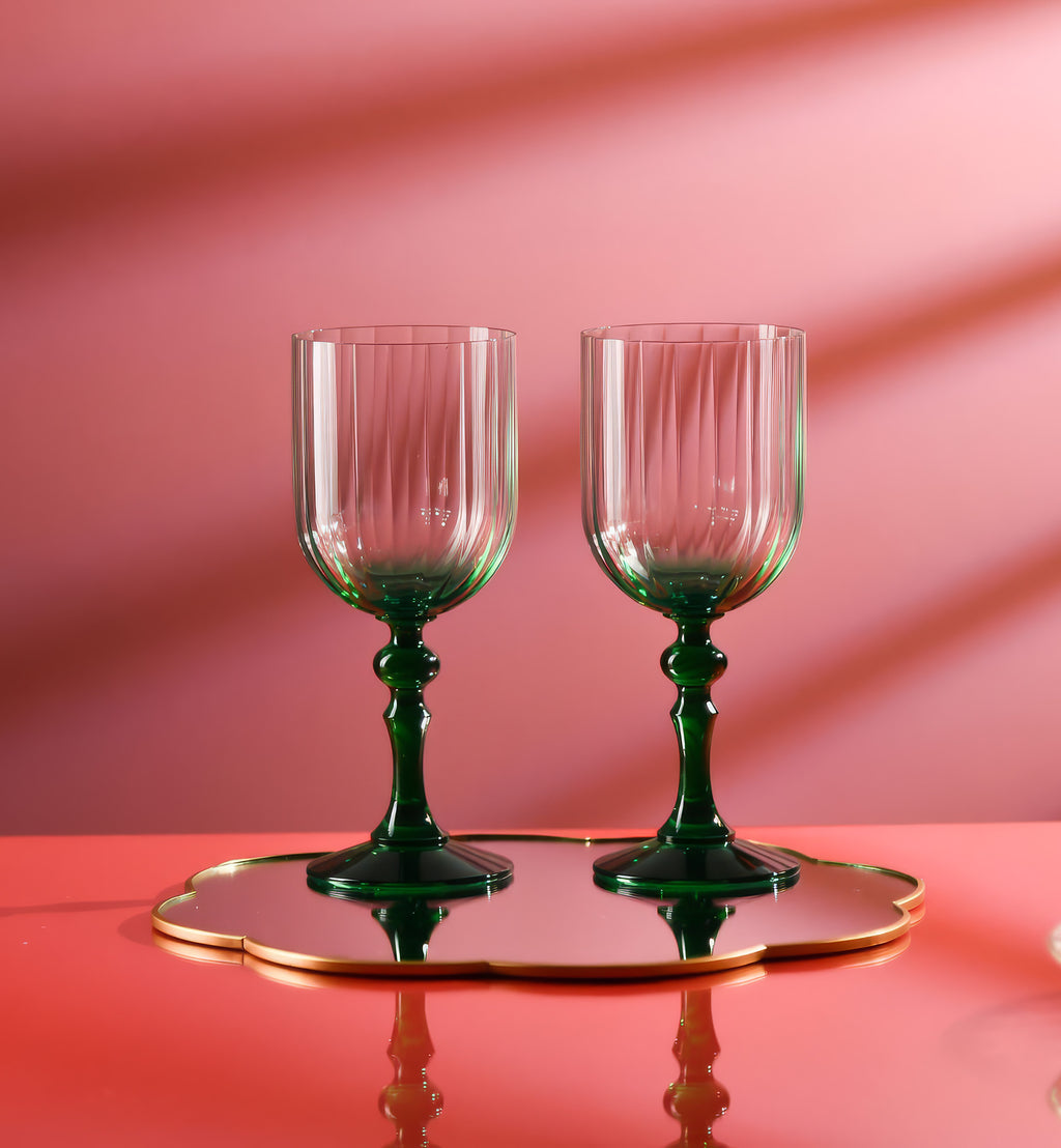 Gradient wine glasses with dark green stem 300 ml