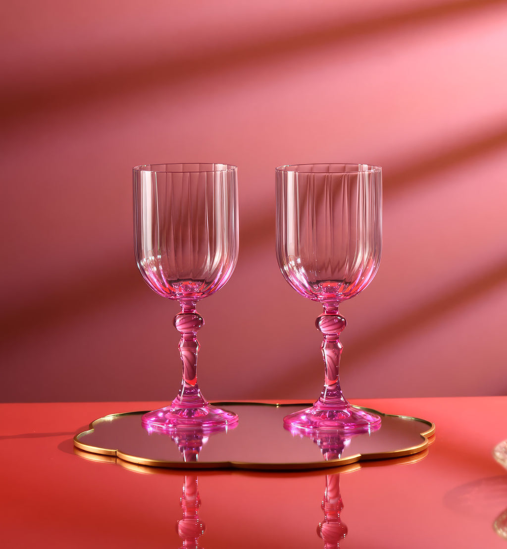 Cieniowane kieliszki do wina z różową nóżką 300 ml