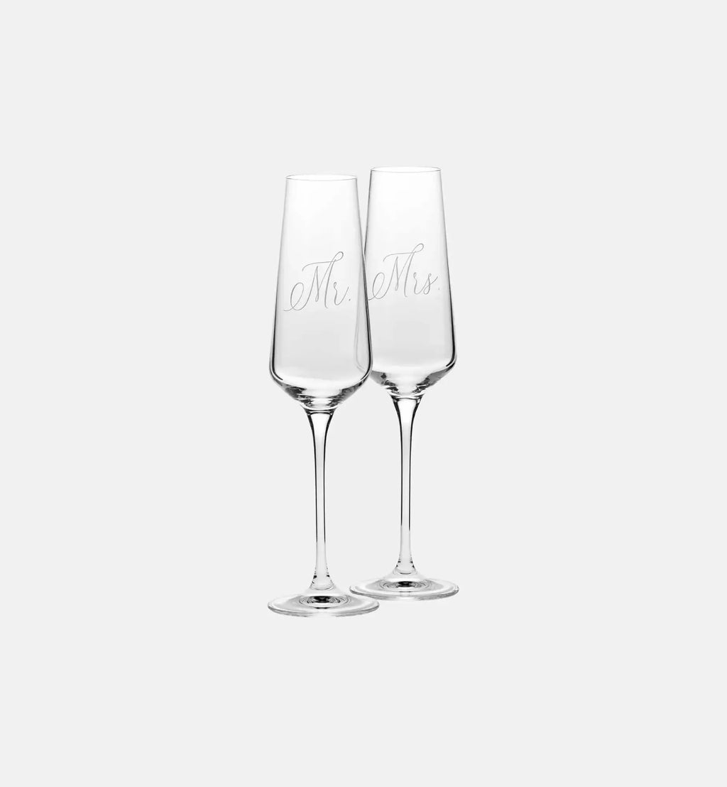 Zdobione kieliszki do szampana Mr. & Mrs. 180 ml